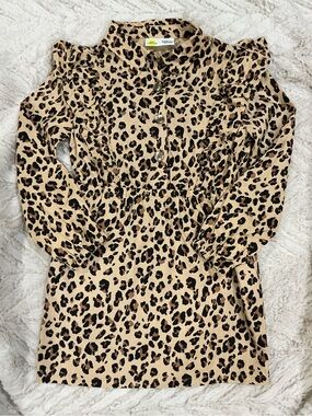 Epic Threads Beige and Black Leopard Print Ruffle Dress
